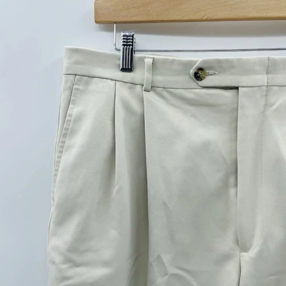 Berle Mens Size 36 Soft Microfiber Pleated Front Dress Shorts in Khaki Beige $90